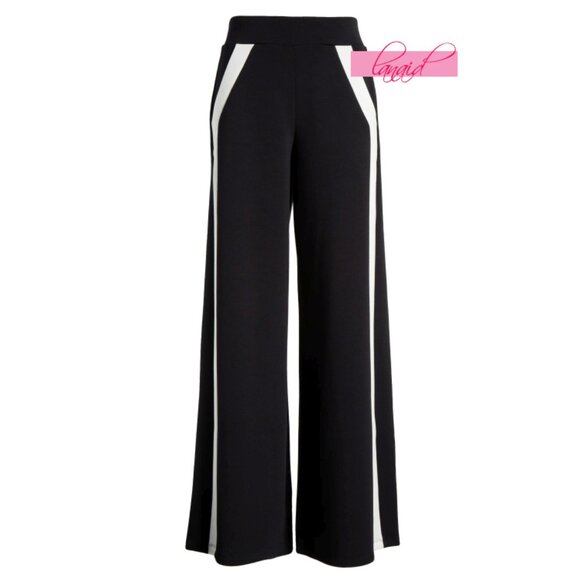 Spanx AirEssentials Striped Track Pant Very Black White High-Rise Waist Wide Leg - Picture 8 of 12